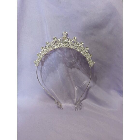Silver Tone Rhinestone Tiara Crown Bridal Headband Wedding Prom Princess Accesso - Picture 2 of 3
